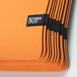 Mirafit Set Of 12 TPE Non Slip Exercise Mats And Wall Hanger -Fitness Promotion Store 12 Yoga Mats Stacked with Close Up of Mirafit Logo