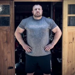 Mirafit Grey Marl Gym T-Shirt -Fitness Promotion Store Adam Bishop wearing a Mirafit Grey T Shirt 6