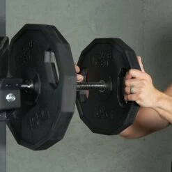 Mirafit Hex 1" Weight Plates -Fitness Promotion Store Adding Mirafit 1inch Hex Weight Plates to Bar