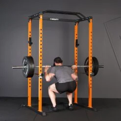 Mirafit M100 Power Rack -Fitness Promotion Store Back Squat with Orange Mirafit M100 Power Rack 5