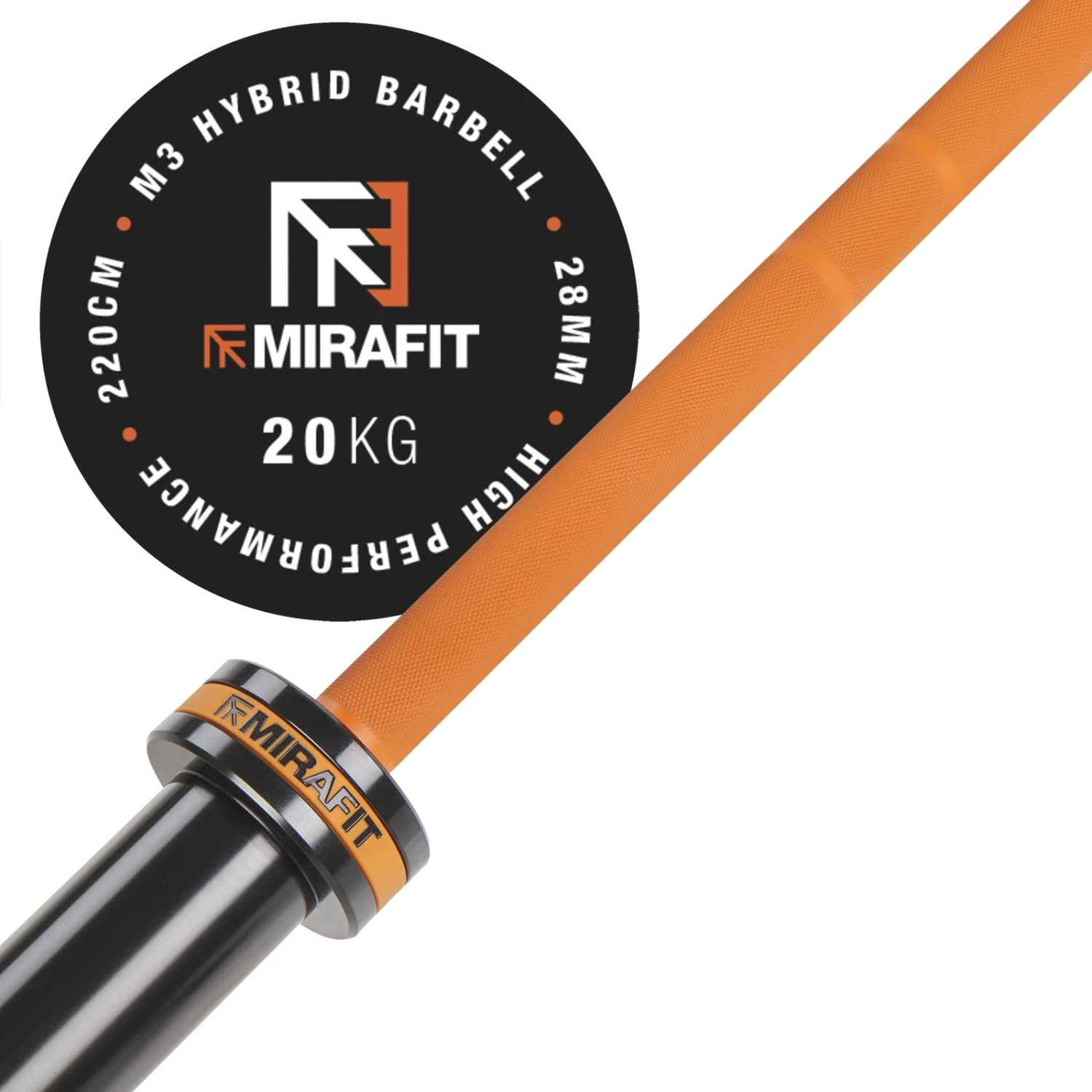 Mirafit M3 7ft 20kg Olympic Barbell - Orange & Black 2 Mirafit M3 7ft 20kg Olympic Barbell - Orange & Black - Image 2
