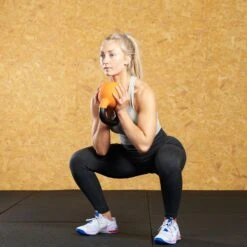 Mirafit Soft Touch Kettlebell Set & Weight Rack -Fitness Promotion Store Fitness Professional using Mirafit Soft Touch Cast Iron Kettlebell for Goblet Squat 1