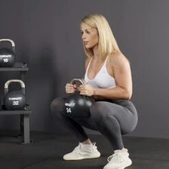 Mirafit Black Competition Kettlebell Set & Weight Rack -Fitness Promotion Store Goblet Squat with Mirafit Gen II 24kg Competition Kettlebell