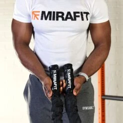 Mirafit Sleeve Battle Rope -Fitness Promotion Store Holding Black Mirafit Sleeve Battle Rope Handles 6