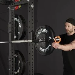 Mirafit M3 Half Rack -Fitness Promotion Store Loading Racked Barbell on M3 Half Rack