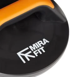 Mirafit Rotating Push Up Bars -Fitness Promotion Store Logo Close Up on Mirafit Rotating Push Up Handle on White Background