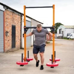 Mirafit Grey Marl Gym T-Shirt -Fitness Promotion Store Luke Richardson Carries Mirafit M3 Strongman Yoke wearing Mirafit Grey T Shirt
