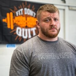 Mirafit Grey Marl Gym T-Shirt -Fitness Promotion Store Luke Richardson Wearing Mirafit Grey T Shirt in Home Gym