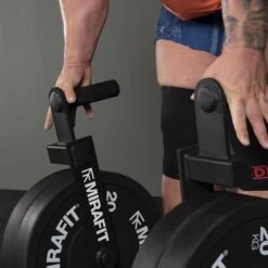Mirafit Mini Farmers Walk Handles -Fitness Promotion Store Luke Stoltman using Mirafit Mini Farmers Walk handles