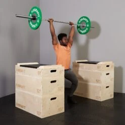 Mirafit Olympic Weightlifting Jerk Blocks -Fitness Promotion Store Man Performing Clean and Jerk Using Mirafit Gen II Wooden Jerk Block Set 1