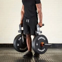 Mirafit Mini Farmers Walk Handles -Fitness Promotion Store Man Performing Farmers Carry with Mirafit Micro Farmers Walk Handles