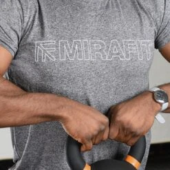 Mirafit Grey Marl Gym T-Shirt -Fitness Promotion Store Man Wearing a Mirafit Grey T Shirt Close 6
