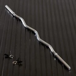 Mirafit Standard 1" EZ Curl Bar -Fitness Promotion Store Mirafit 1 Inch EZ Curl Bar and Spring Collars on Mats