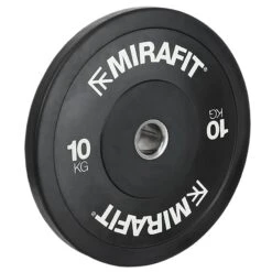 Mirafit Black Olympic Rubber Bumper Plates -Fitness Promotion Store Mirafit 10kg Black Olympic Rubber Bumper Plate on White Background