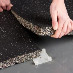 Mirafit Premium 40mm Rubber Gym Floor Mats -Fitness Promotion Store Mirafit 40mm Premium Rubber Tiles Light Grey being installed copy