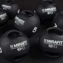 Mirafit Medicine Ball With Handles -Fitness Promotion Store Mirafit Double Handle Medicine Balls on Black Gym Mats