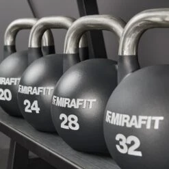 Mirafit Black Competition Kettlebell Set & Weight Rack -Fitness Promotion Store Mirafit Gen II Competition Kettlebells sat on storage rack