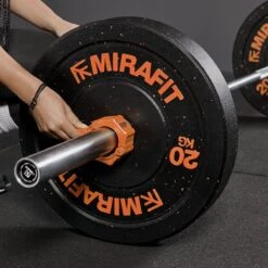 Mirafit Gen II 2" Olympic Weight Bar Quick Release Collars -Fitness Promotion Store Mirafit Gen III QR Collar Orange on barbell 1