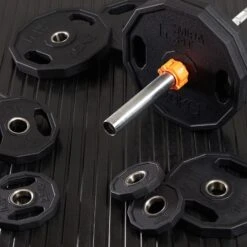 Mirafit Hex Olympic Weight Plates -Fitness Promotion Store Mirafit Hex Olympic Weight Plates on Gym Mats 1