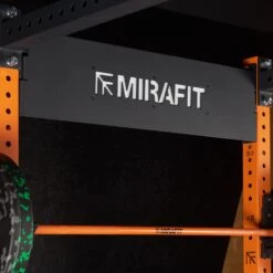 Mirafit M4 Power Rack Large Rear Logo Plate -Fitness Promotion Store Mirafit M4 Power Rack Large Logo Plate on rack