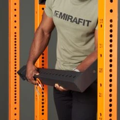Mirafit M4 Flip Down Spotters -Fitness Promotion Store Mirafit M4 Power Rack installing flip down spotters