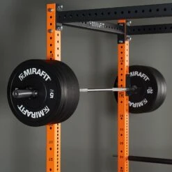 Mirafit M4 Logo Plate Cross Bar -Fitness Promotion Store Mirafit M4 Power Rack with loaded barbell