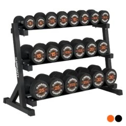 Mirafit Rubber Dumbbell Set & 3 Tier Weight Rack