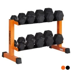 Mirafit Hex Dumbbells With Rack - 5kg To 25kg Set -Fitness Promotion Store Orange Mirafit 2 Tier 250kg Dumbbell Rack and HEX Dumbbells