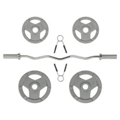 Mirafit Olympic Curl Bar & 30kg Tri Grip Weight Set -Fitness Promotion Store Overhead View Mirafit Olympic Curl Bar and 30kg Tri Grip Weight Set