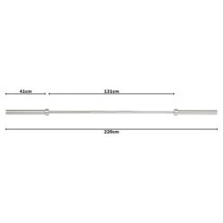 Mirafit Power Bar -Fitness Promotion Store Overhead View Mirafit Silver 20kg Power Bar on White Background with Measurements 1