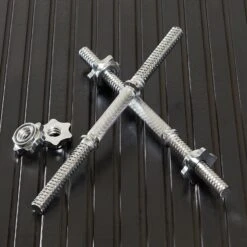 Mirafit 18" Spinlock Dumbbell Bars - Silver -Fitness Promotion Store Pair of Mirafit 18 Inch Spinlock Dumbbell Bars on Mat