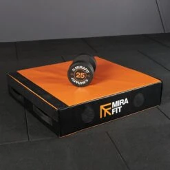 Mirafit Large Square Drop Pad -Fitness Promotion Store Rubber Dumbbell Sat on Mirafit Large Orange Drop Pad 1