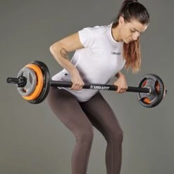 Mirafit 20kg Studio Pump Set - Black/Orange/Grey -Fitness Promotion Store barbell row with Mirafit 20kg Studio Pump Set