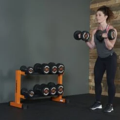 Mirafit Rubber Dumbbells With Rack - 5kg To 25kg Set -Fitness Promotion Store bicep curls with dumbbell from orange dumbbell rack.jpg 1