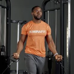 Mirafit Orange Active Fit Gym T-Shirt -Fitness Promotion Store exercising in mirafit orange active fit gym shirt