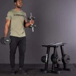 Mirafit Dumbbell Stand -Fitness Promotion Store exercising with Mirafit Dumbbell Stand