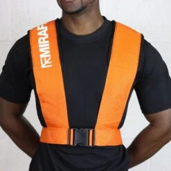 Mirafit Shoulder Harness & Connection Straps -Fitness Promotion Store front view wearing mirafit orange sled harness