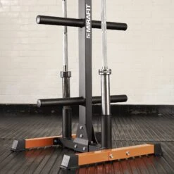 Mirafit Olympic Weight Tree With Bar Stand -Fitness Promotion Store orange mirafit olympic weight tree and bar stand in gym