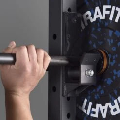 Mirafit M3 Roller J-Cups -Fitness Promotion Store placing Barbell on Mirafit M3 Roller J Cups