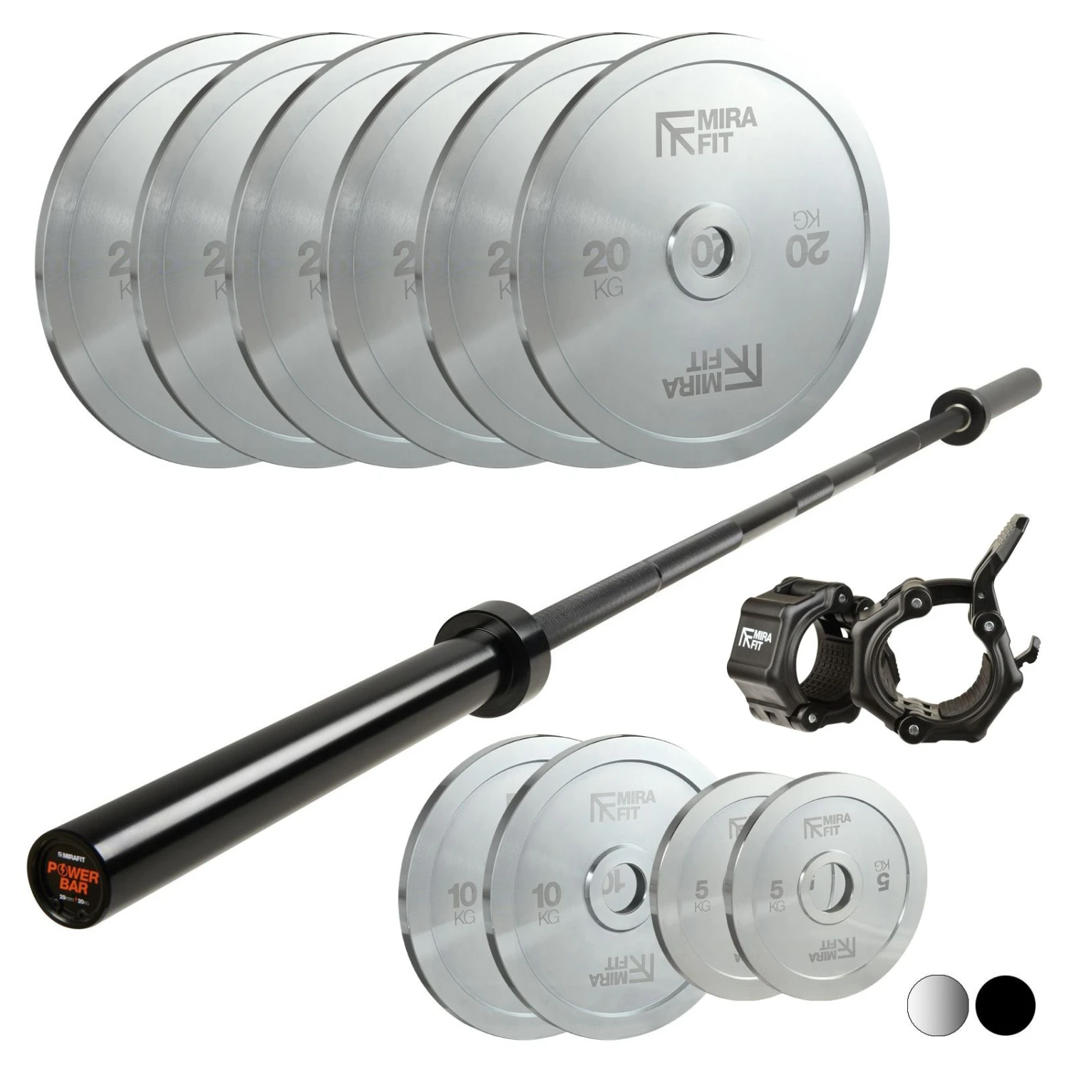 Mirafit 20kg Powerlifting Bar & Plates Set 1 Mirafit 20kg Powerlifting Bar & Plates Set