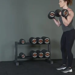 Mirafit 2 Tier Dumbbell Rack -Fitness Promotion Store ring dumbbells on black mirafit 2 tier dumbbell rack