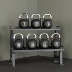 Mirafit Urethane Competition Kettlebells -Fitness Promotion Store set Mirafit Urethane Kettlebells on Storage Rack 2