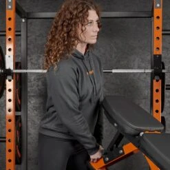 Mirafit Women's Charcoal Gym Hoodie -Fitness Promotion Store woman wearing Mirafit Womens Charcoal Gym Hoodie in the gym 7